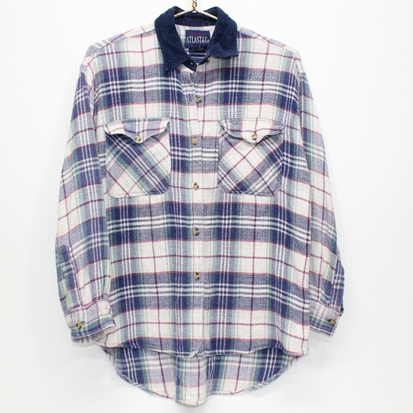 Vintage Other - Vintage Plaid Button Up Shirt with Corduroy Collar